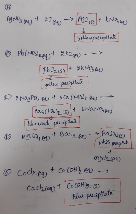 AgNO3(aq) + XI (aq) → AJI g + KNOsca yellow precipitate ® Pb(NO3), egy+ 2K1.01) --> Pb 12.69 + 2KNO3 be yellow precipitate ©