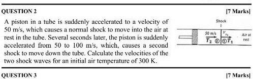 17 Marks Shock QUESTION 2 A piston in a tube is suddenly accelerated to a velocity of 50 ms, which causes a normal shock to