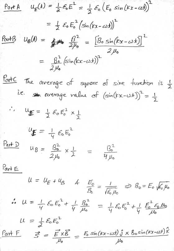 Porta Ug(t) = 12 & ² = 1 Es to sin (Kx - cost)? = { E. E(sin(kx-604) Part B Upd) = ente = (Be sin(kxcot)] = Lite (sinke-est)