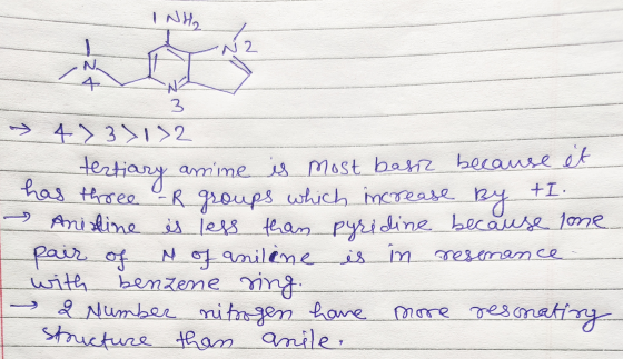 w2 > 4737132 tertiary amine is most basit because et has three -R groups which increase by tI. Anistine is less than pyridine