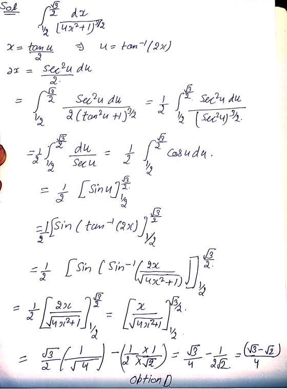 Sol 2 x= tan u da Ish [U012+1872 ) u=tan(201) 2 see²u du 1 = 2. = Sec? u du 2 (tanku +1)/2 Sec²u du 1 T Sec?u). Vg 13 5 2 SL