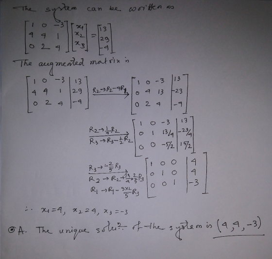 The system can be written as To-37727 13 4 4 1 x2 = Jo 2 4 3 The augmented matsin is rio-3 | 137 Fio-3 4 4 129 | R2 722-984 0