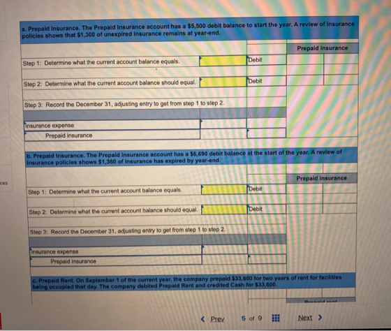 a. Prepaid Insurance. The Prepaid Insurance account has a $5,500 debit balance to start the year. A review of insurance polic