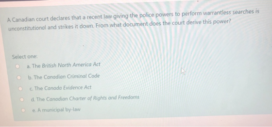 A Canadian court declares that a recent law giving the police powers to perform warrantless searches is unconstitutional and