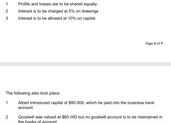 - 2 Profits and losses are to be shared equally. Interest is to be charged at 5% on drawings. Interest is to be allowed at 10