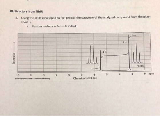 III. Structure from NMR 5. Using the skills developed so far, predict the structure of the analyzed compound from the given s