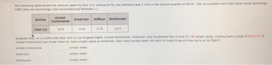 The following table shows the amount spent by four U.S airlines to fly one available seat 1 mie in the second quarter of 2014