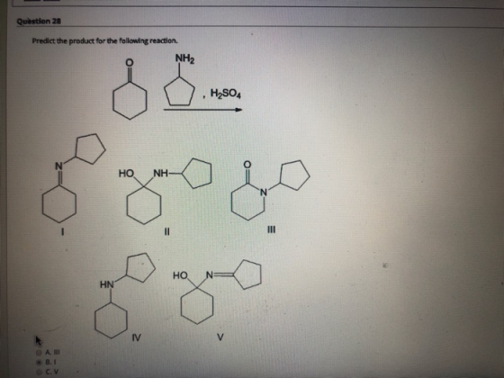 Question 28 Predict the product for the following reaction. NH2 8 s. H2SO4 НО. NH- HI HO HN IV AM B. ocv