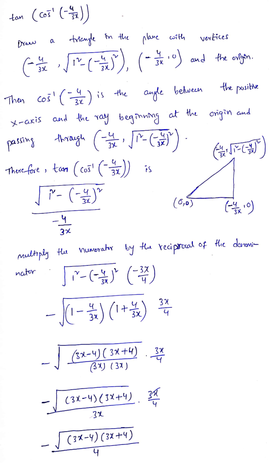 tan (cos (- 4 / 4 in the plane with triangle vertices a Draw for the 114), (.0) and the origen , Then cos (1-4/2) is the th