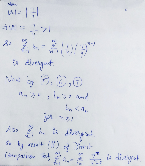 Now 141= 1 / 1 => 1 = I> so E bn n=1 (515) / is divergent Now bay 6, 6.0 bny, o and an7o by <an for nyl Also bn is divergent.