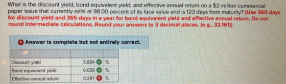 What is the discount yield, bond equivalent yield, and effective annual return on a $2 million commercial paper issue that cu