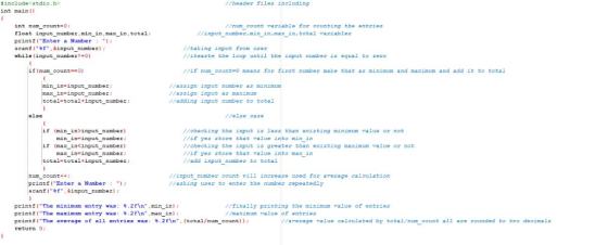 #include<stdio.h> int main() //header files including //num_count variable for counting the entries //input_number, min in,ma