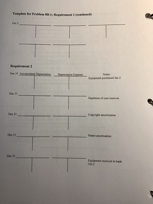 Template for Problem 8B-1; Requirement 1 (continued) Oct 2 Requirement 2 Dec 31 Accumulated Depreciation Depreciation Expense