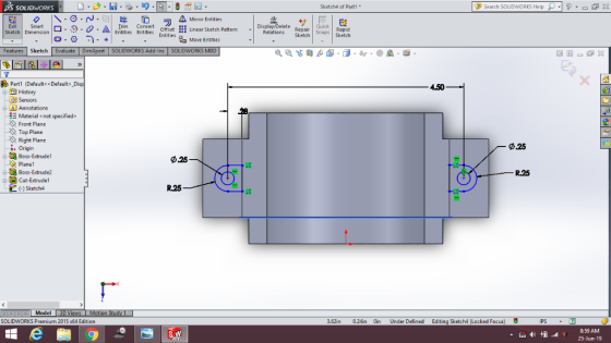 BS SOLIDWORKS Search SOLIDWORKS Help X Sketch4 of Part1 A Mirror Entities +/ Display/Delete Ouick Fvit Trim Conver AEntities