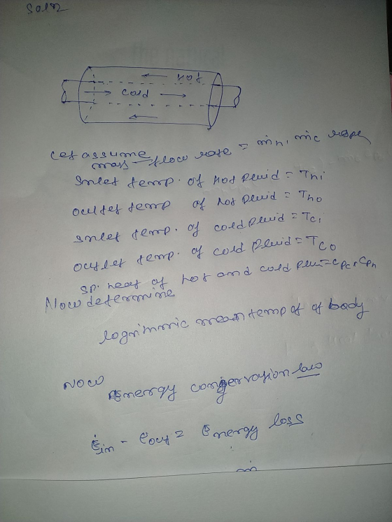 outlet temp. of cold Pluidico SR heat of hot and cold Releuze pcr CPn. Soln rot Cold rate min, me espe les assume eflow moss