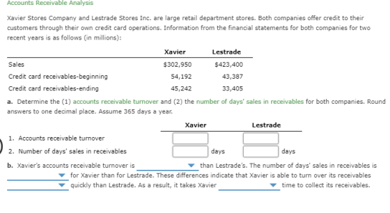 Accounts Receivable Analysis Xavier Stores Company and Lestrade Stores Inc. are large retail department stores. Both companie