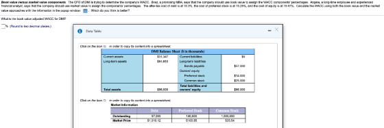 Book value versus market value components. The CFO of DMI is trying to determine the companye WACC. Brad, a promising MBA, s
