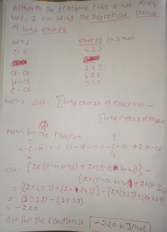 Atthou n the tenthook table g hot ey here, an using the theral vaie of bons enery bon enens (kJlmal 4 13 ce-a el 2 43 4 2 7 3 35 Now, for the reacte (4 312) .. (3532)