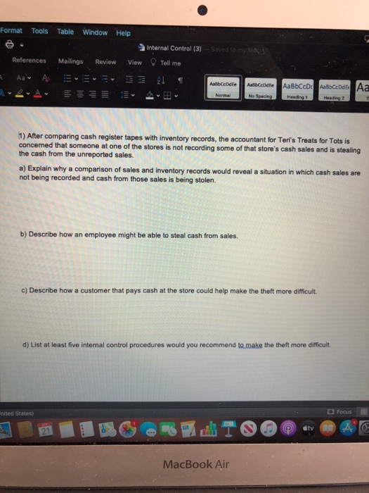 Format Tools Table Window Help Internal Control (3) Saved to my MARS Mailings Review View Tell me el Aalbode Aabende Referenc