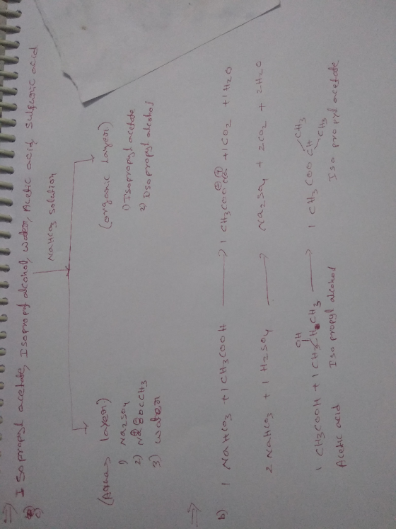 Isopropyl acetate, Isopropul alcohol, water, Acetic acid sulfuric acid Natcos solation Arra layer) 1 Nazsoy 2) Na BoccH3 3) w