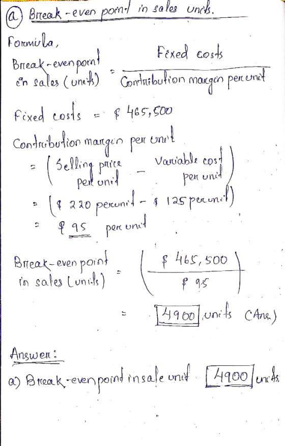 PPS @ Break-even poind in sales unike Formila, Break-even point fixed costs com sales (uneit) Contribution margen per emnet F