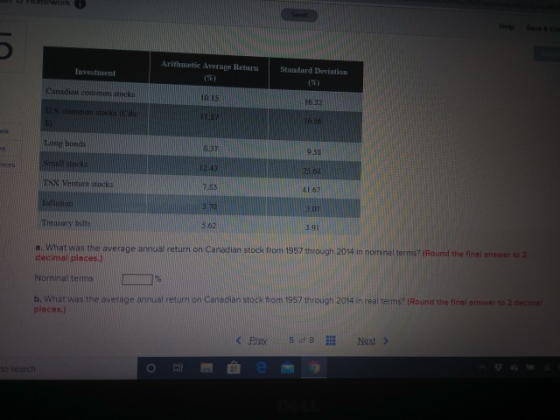 UL Arithmetic Average Return Lavestment Standard Deviation ( Canadian common ocks ne bonds IN Venture stock Anni a. What was