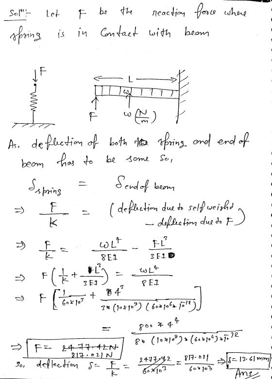 Sol Let F be the force where reaction spring is in contact with beam -L w 7 mm 1 As, deflection of both the beam has to spri