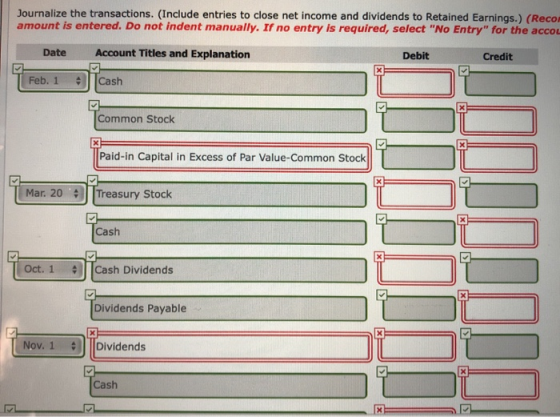 Journalize the transactions. (Include entries to close net income and dividends to Retained Earnings.) (Reco amount is entere