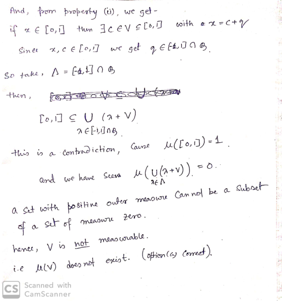 And from property (i), we get- if ve [0, 1] then I cev & [0, 1] with ex=C+9 Since x, ce [0 ] we get q E EL OB. So take, A = [