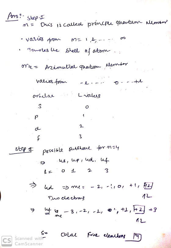 Ans: Step. I ma this is called princple quentum Member varies from M 1 %, 1 7.-. Domotes the Shell of atom orie= Azimuthal qu
