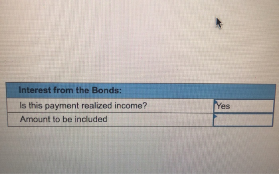 Interest from the Bonds: (Yes Is this payment realized income? Amount to be included