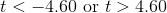 t<-4.60\text{ or } t>4.60