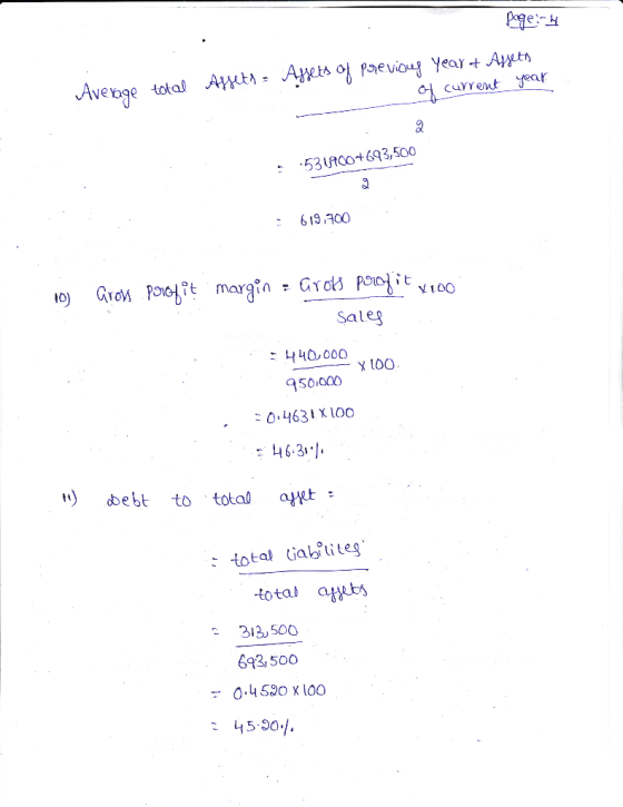 page:- year Average total Affets = Aysets of previous Year + Affets OH Current :534900+693,500 619.700 1700 10) Grow porofit
