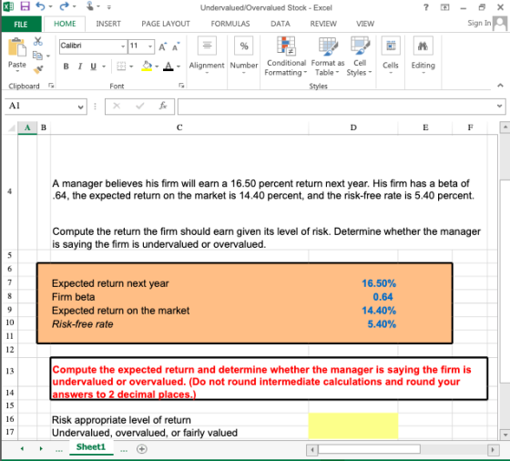 ? X Undervalued/Overvalued Stock - Excel FORMULAS DATA REVIEW - Sign In PAGE LAYOUT VIEW OSSA FILE HOME INSERT Calibri Paste