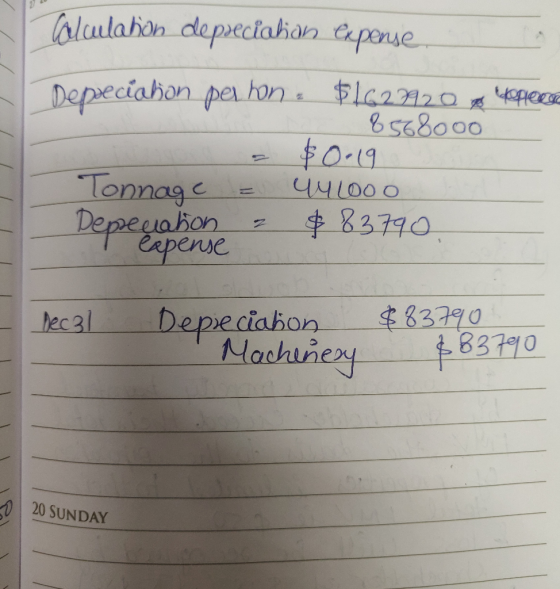Calculaboh depreciation expense Depreciabon person. $1627420 m, please 8568000 = $0.19 Tonnage = 44000 Depeciabon 2 $ 83790 e