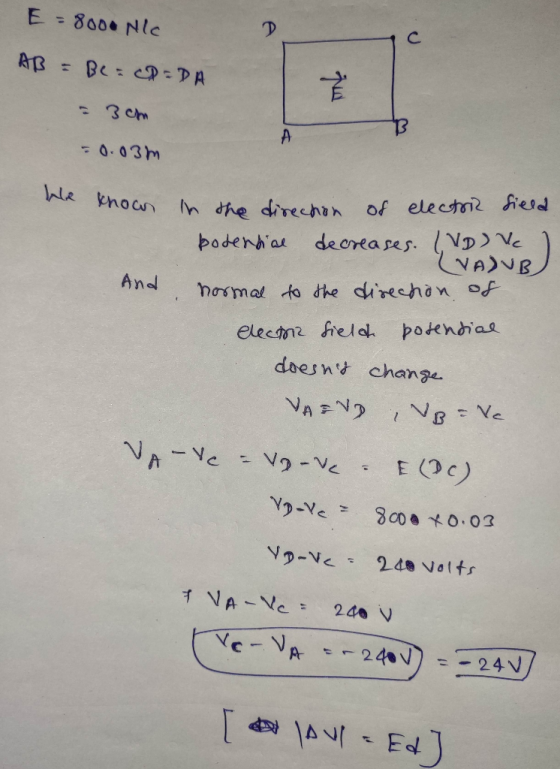 E 8000 Nlc AB Be P- DA .1 3cm 0.03m Ne knoan M dhe direchan of electri esd bodenhar decrea ses. 1VD) Ve VA)NB And hosmal to