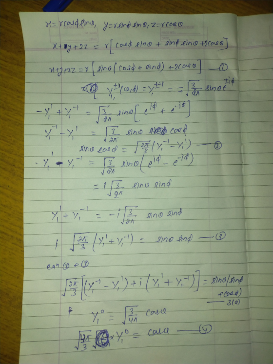 He realdeine, y=r sind eind, z=rculo x+By+27 = r cand eino + sind eine theoreo] 247422 => [einu ( c08d + 83nd) +2010] -0 ** y