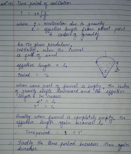 sol (a) Time period of oscillation e where ga acceleration due to greavity e = effective length effective length from petoot