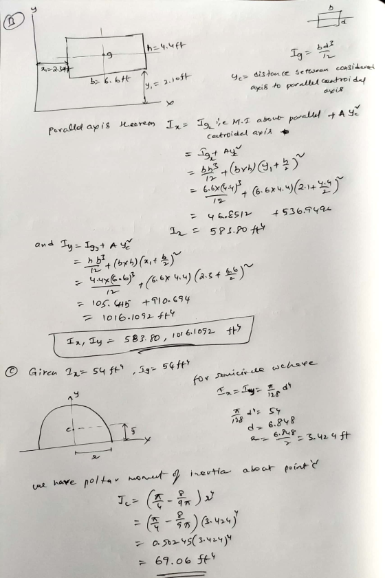 -4.4ft Ig= ball x=2. 38 b> 6. 6t y ez 19, = 2. loft distance setween considered axis to parallel controidal axis paralld axis