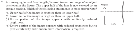 Object 7. A converging lens of focal length fis used to cast an image of an object as shown in the figure. The upper half of