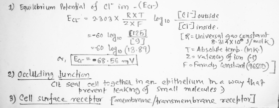 1) Equilibrium Potential of Claim -(EQ) Ecr= 2.303 x RXT loan [61-outside ZXF 7 [01] inside. =-60 log10 (1261 [P=Universal ga