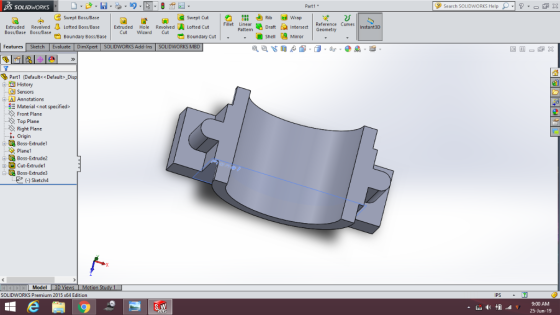 Search SOLIDWORKS Help X S SOLIDWORKS Part1 Rib Linear Draft Intersect Wrap Swept Boss/Base Swept Cut Fillet Reference Curves