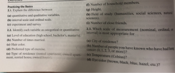(1) Number of household members. (g) Height. (h) Field of study (humanities, social sciences, natural sciences). (i) Number o