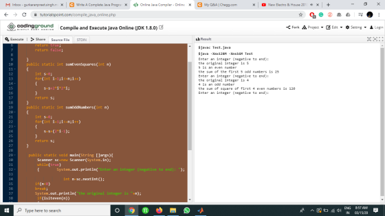M Inbox - gurkaranpreet.singh.m x C Write A Complete Java Prograr X </> Online Java Compiler - Online x C My Q&A | Chegg.com