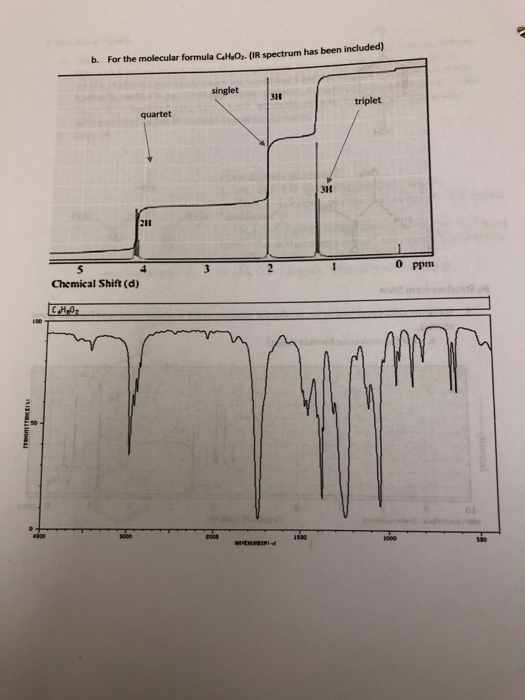 b. For the molecular formula C.H.O. (IR spectrum has been included) singlet triplet quartet 0 ppm Chemical Shift (d) C40 BACH
