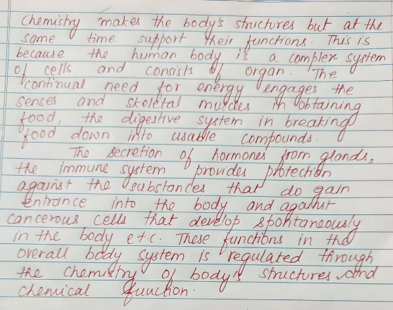 Chemistry makes the bodys structures but at the same time support their functions. This is because the human body is a compl