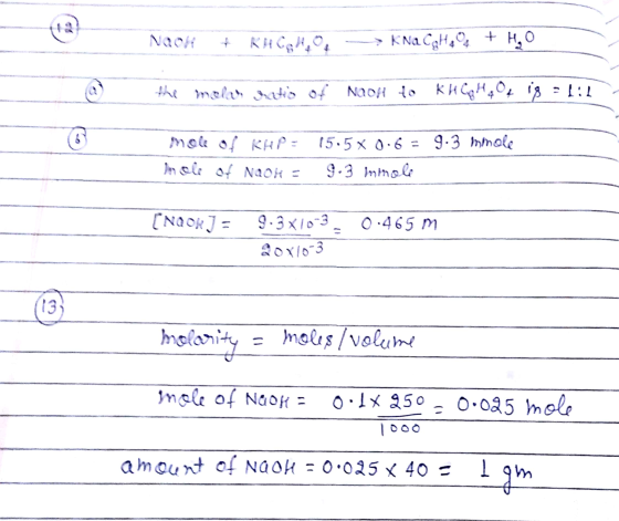 Với 6 K + C , > ENCF + , the inclas Bretto of NQOH to KHC9H204 ig -tid 9.3 inmole mole of RHP: In ole of NaOH = 15.5 * 0.6 =