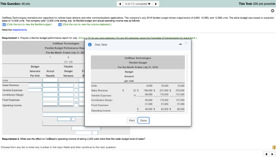 This Question: 40 pts 5 of 7 (1 complete) This Test: 200 pts possible 0 CellBase Technologies manulactures capacitors for cel