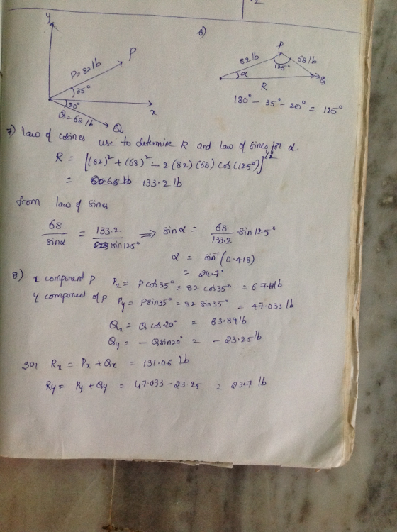 6 lb 89 8? 35 180 35- 2015 8a use 6063 tb 133.2 lb from la d Sine 133.2 33>2 8nd sin 125° 82-C. lb