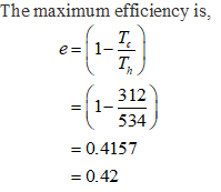 The maximum efficiency is, T. 312 534 =0.4157 = 0.42